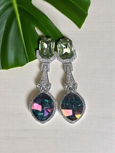 Bollywood Inspired Designer Swarovski Long Earrings (Rhodium)
