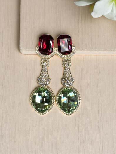 Bollywood Inspired Designer Swarovski Long Earrings (Gold Plated)