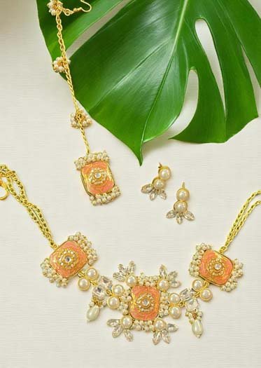 Bollywood Inspired Mother of Pearls Designer Necklace Set