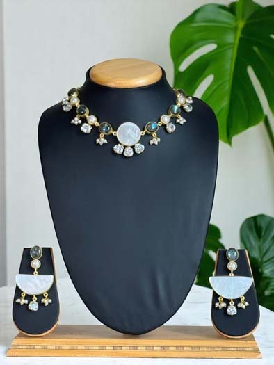 Natural Labrodorite Freshwater Pearls Necklace Set
