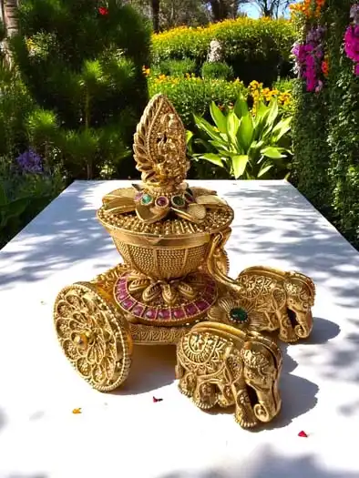 Gold Plated Lotus Chariot Kumkum Dabbi