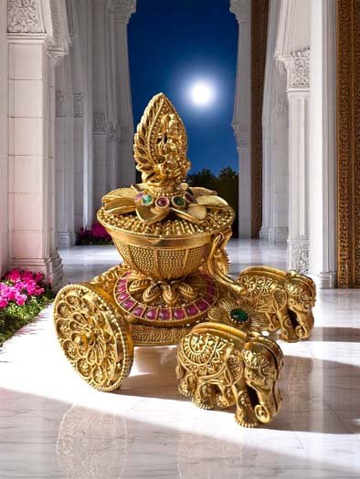 Gold Plated Lotus Chariot Kumkum Dabbi