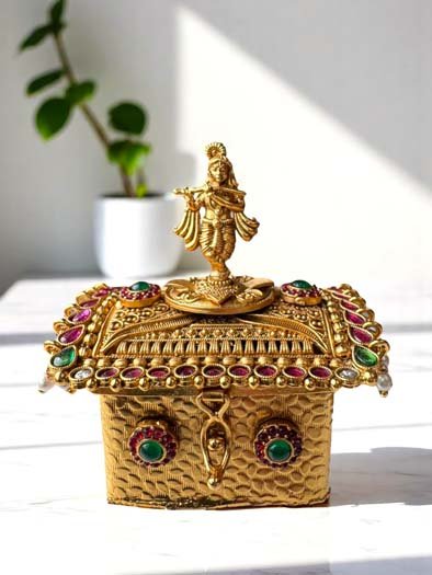 Designer Kumkum Box with Lord Krishna Idol