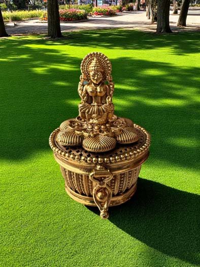 Antique Gold Finished Laxmi Ji Kumkum Dabbi