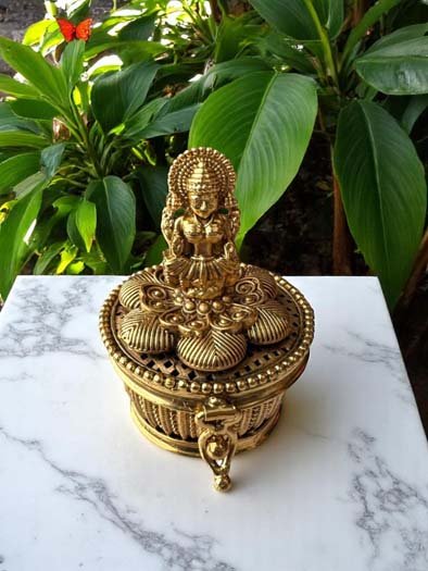 Antique Gold Finished Laxmi Ji Kumkum Dabbi