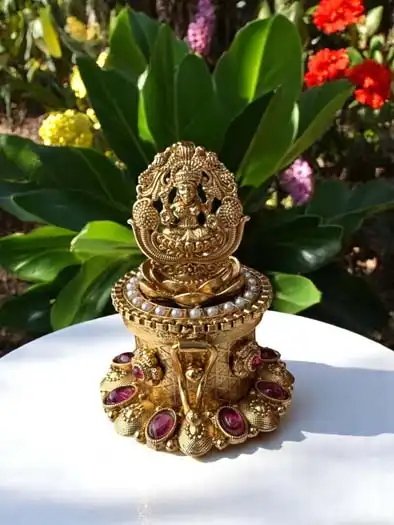 Beautifully Crafted Gold Finished Kumkum Dabbi