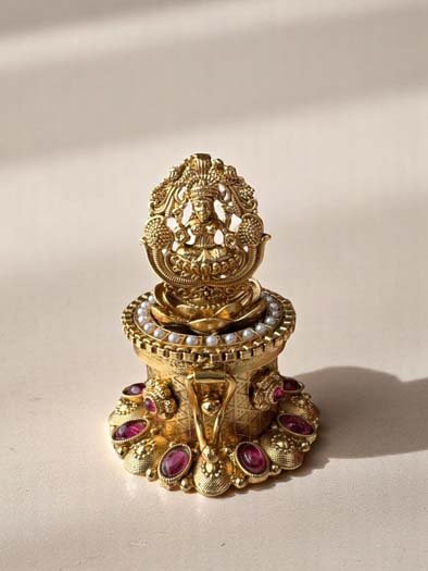 Beautifully Crafted Gold Finished Kumkum Dabbi