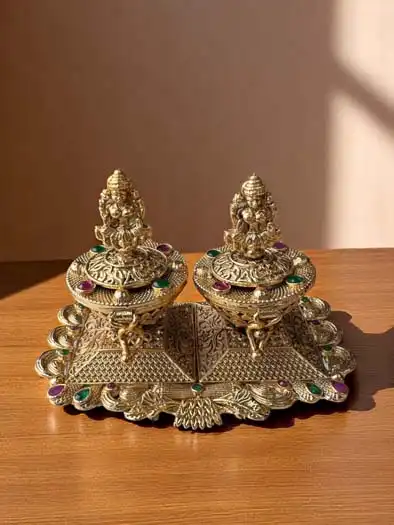 Dual Kumkum Box with Laxmi Ji Idol
