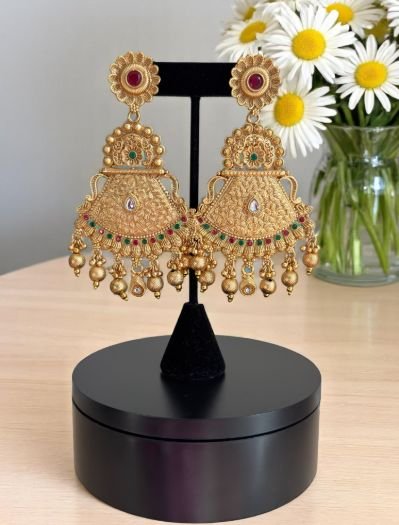 Gold Plated Ruby Green Long Earrings