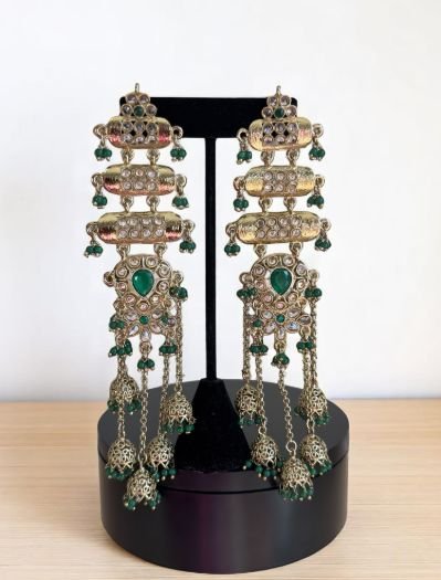 Mehndi Polish Extra Long Kundan Earrings