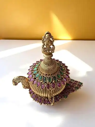 Temple Jewelry Inspired Peacock Shaped Kumkum Box
