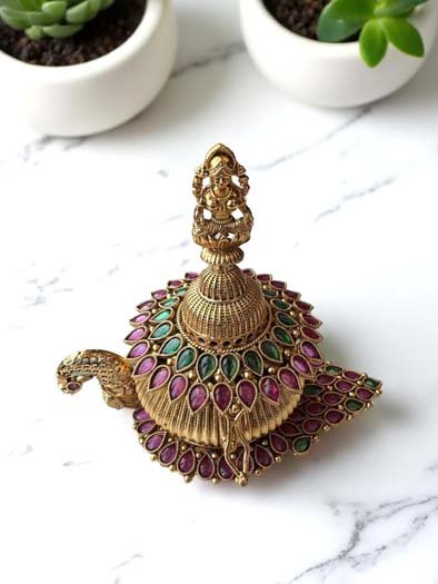 Temple Jewelry Inspired Peacock Shaped Kumkum Box