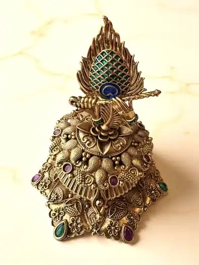 Intricate Design Peacock Feather Brass Kumkum Box