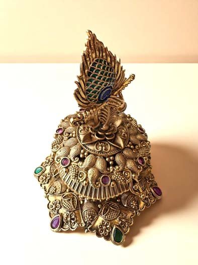 Intricate Design Peacock Feather Brass Kumkum Box