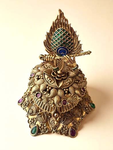 Intricate Design Peacock Feather Brass Kumkum Box