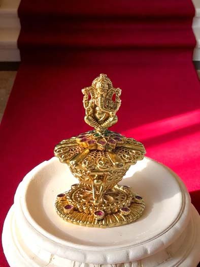 Intricate Ganesha Carving Gold Plated Kumkum Box