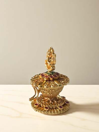 Intricate Ganesha Carving Gold Plated Kumkum Box
