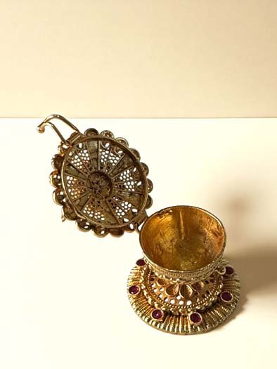 Intricate Ganesha Carving Gold Plated Kumkum Box