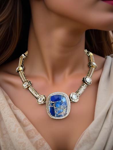 Gorgeous Doublet Stone Polki Kundan Hasli Set