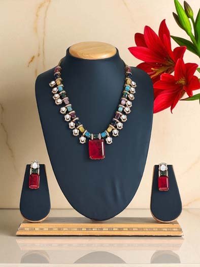 Exquisite Moissanite Polki Kundan Necklace Set