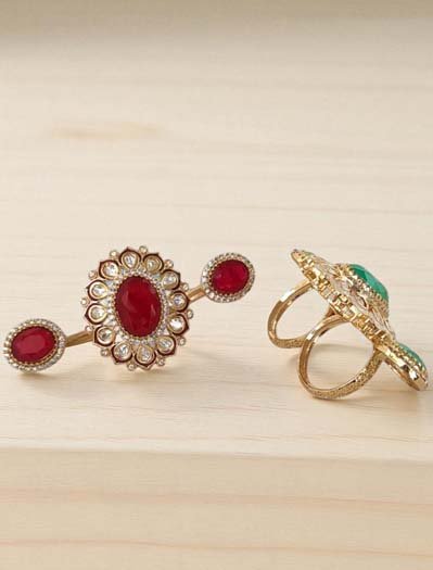 Premium Moissanite Kundan Duo Finger Ring