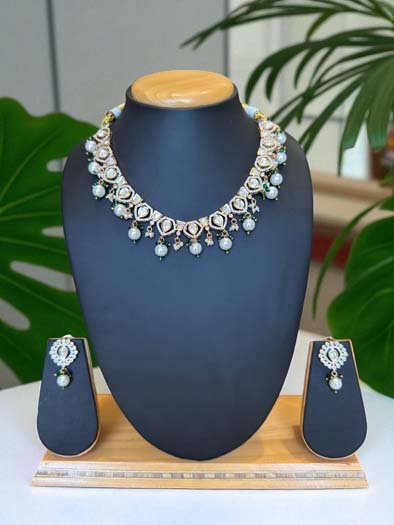 Bollywood Inspired Moissanite Kundan Necklace Set