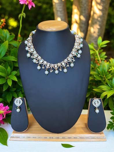 Bollywood Inspired Moissanite Kundan Necklace Set