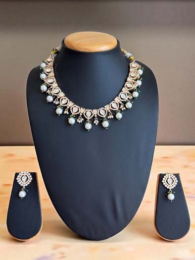 Bollywood Inspired Moissanite Kundan Necklace Set