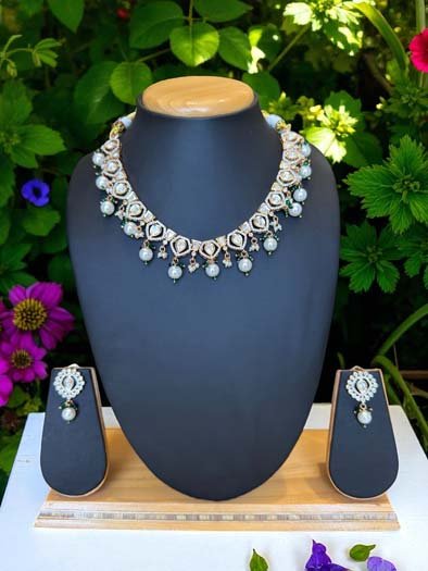 Bollywood Inspired Moissanite Kundan Necklace Set