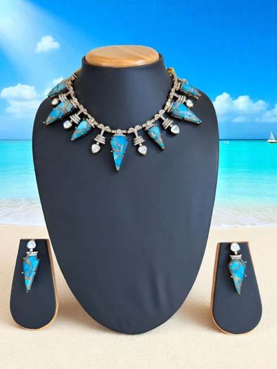 Gorgeous Marble Stones CZ Necklace Set