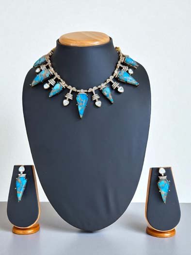Gorgeous Marble Stones CZ Necklace Set