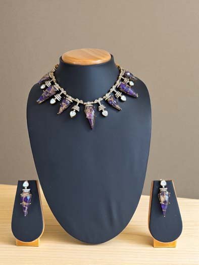 Gorgeous Marble Stones CZ Necklace Set