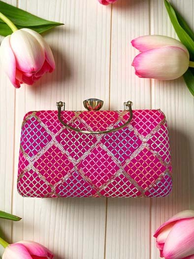 Vibrant Color Geometric Design Clutch Bag