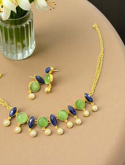 Vibrant Blue Lava and MOP Necklace Set