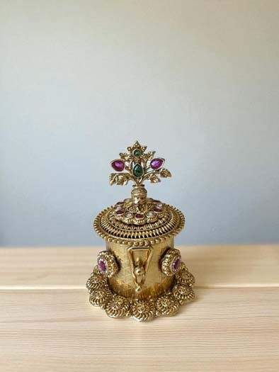 Intricate Carving Gold Plated Kumkum Box