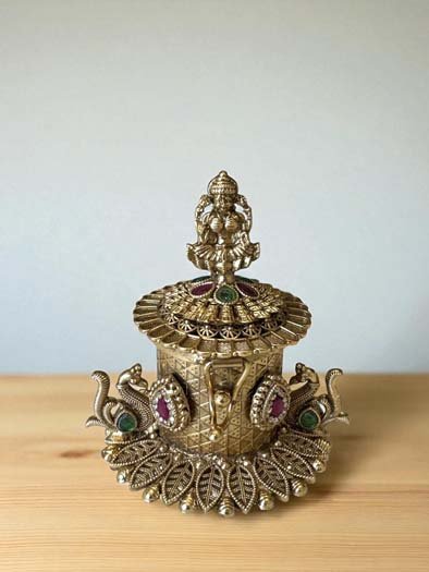 Antique Finish Laxmi Ji Kumkum Dabbi