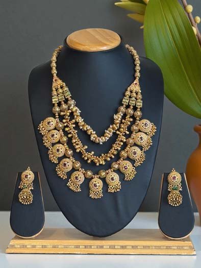 3 Layers Antique Gold Finish Necklace Set