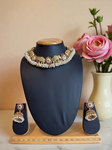 Elephant Motif Gold Necklace Set