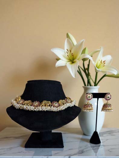 Elephant Motif Gold Necklace Set