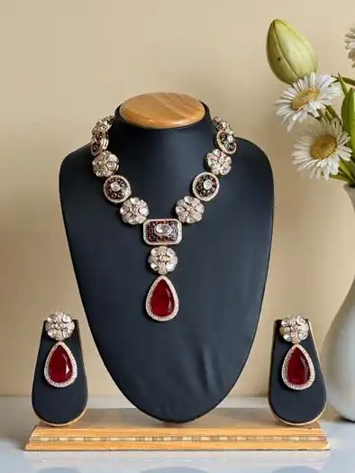 Premium Moissanite Meenakari Necklace Set