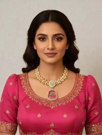 Premium Moissanite Bollywood Necklace Set (Pink)