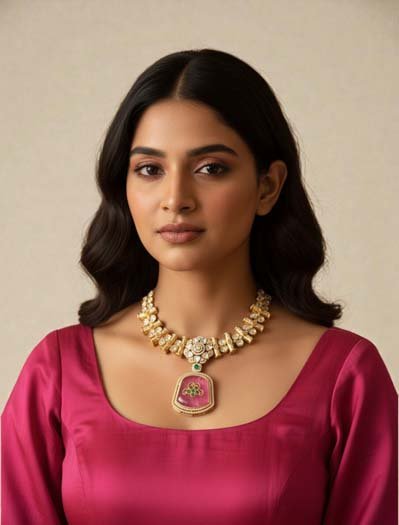 Premium Moissanite Bollywood Necklace Set (Pink)