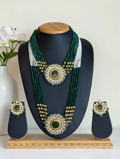 Emerald Pearl Layered Premium Kundan Necklace Set