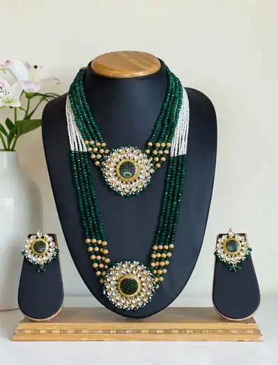 Emerald Pearl Layered Premium Kundan Necklace Set