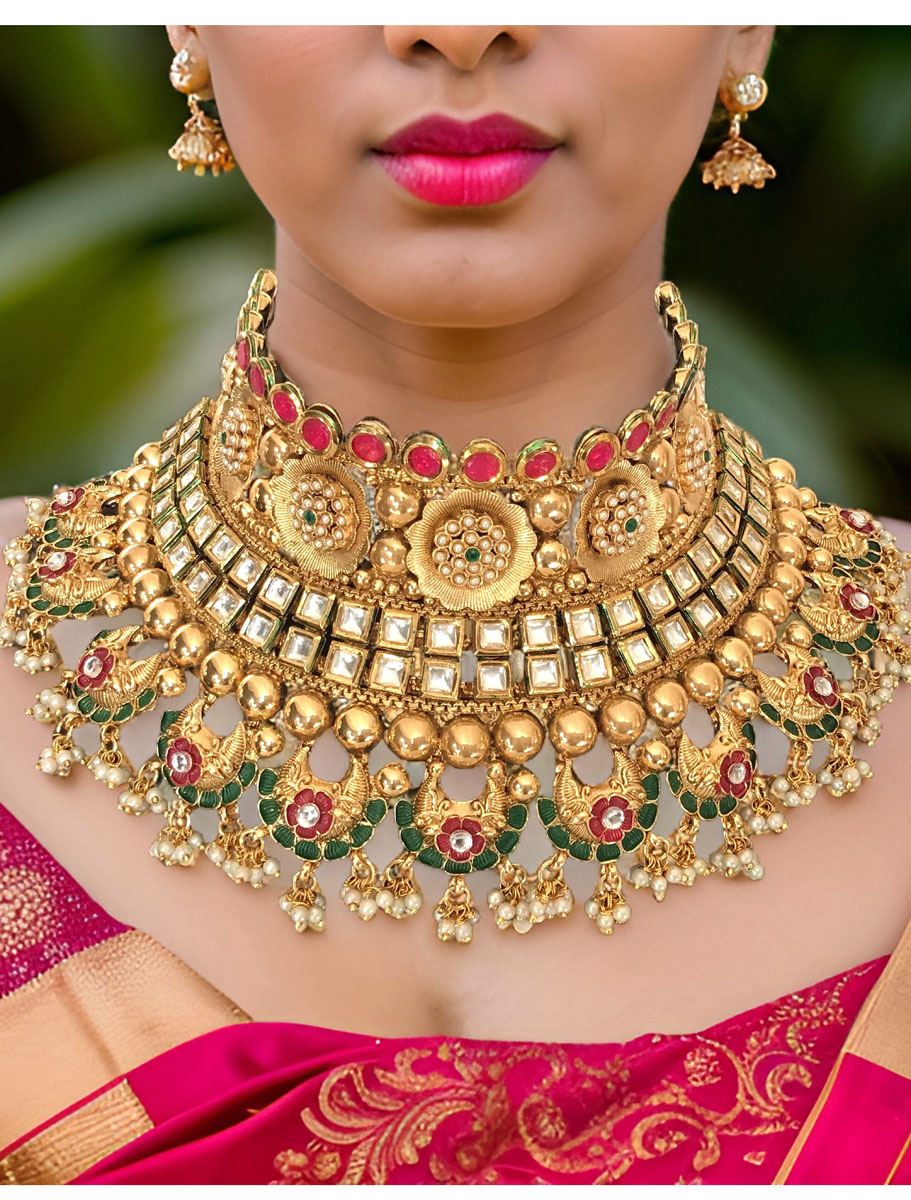 Real Kundan Semi Bridal Necklace Set with Maangtika