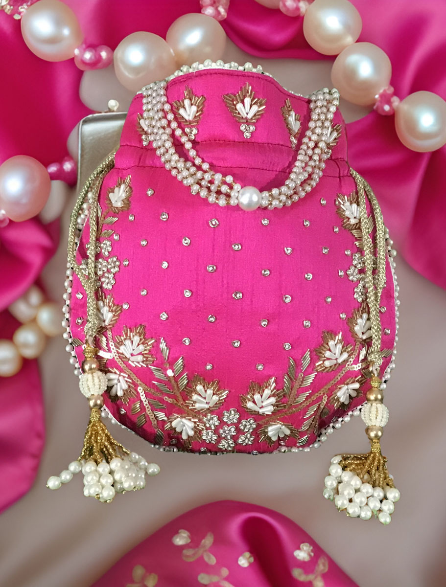 Zardosi/Pearl Silk Embroidered Potli Bag