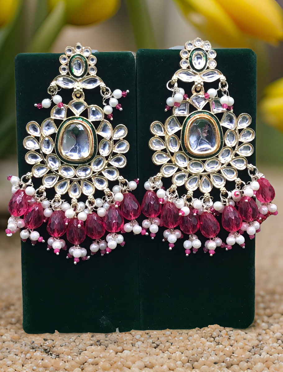 Gold Polish Kundan Dangler Earrings Set