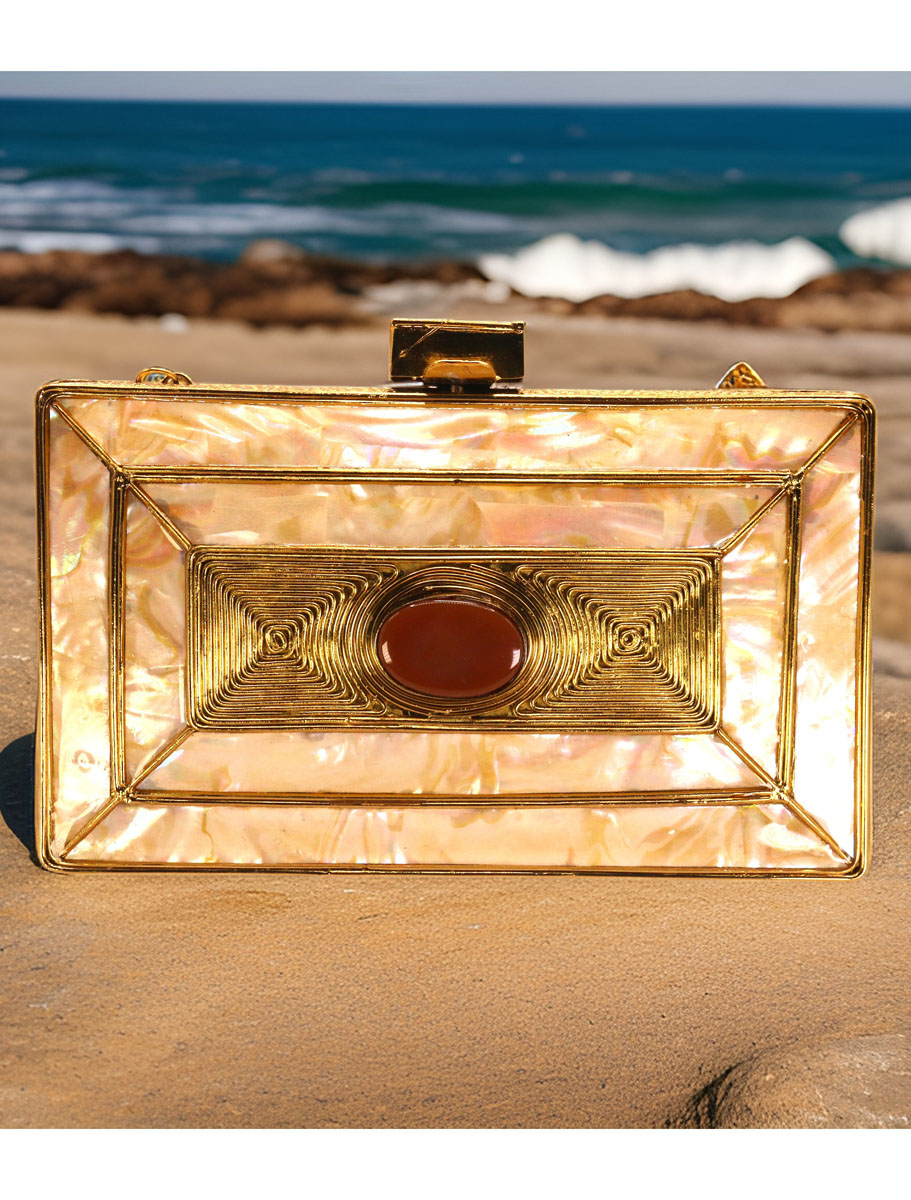 Gold Embellished MOP Clutch Purse