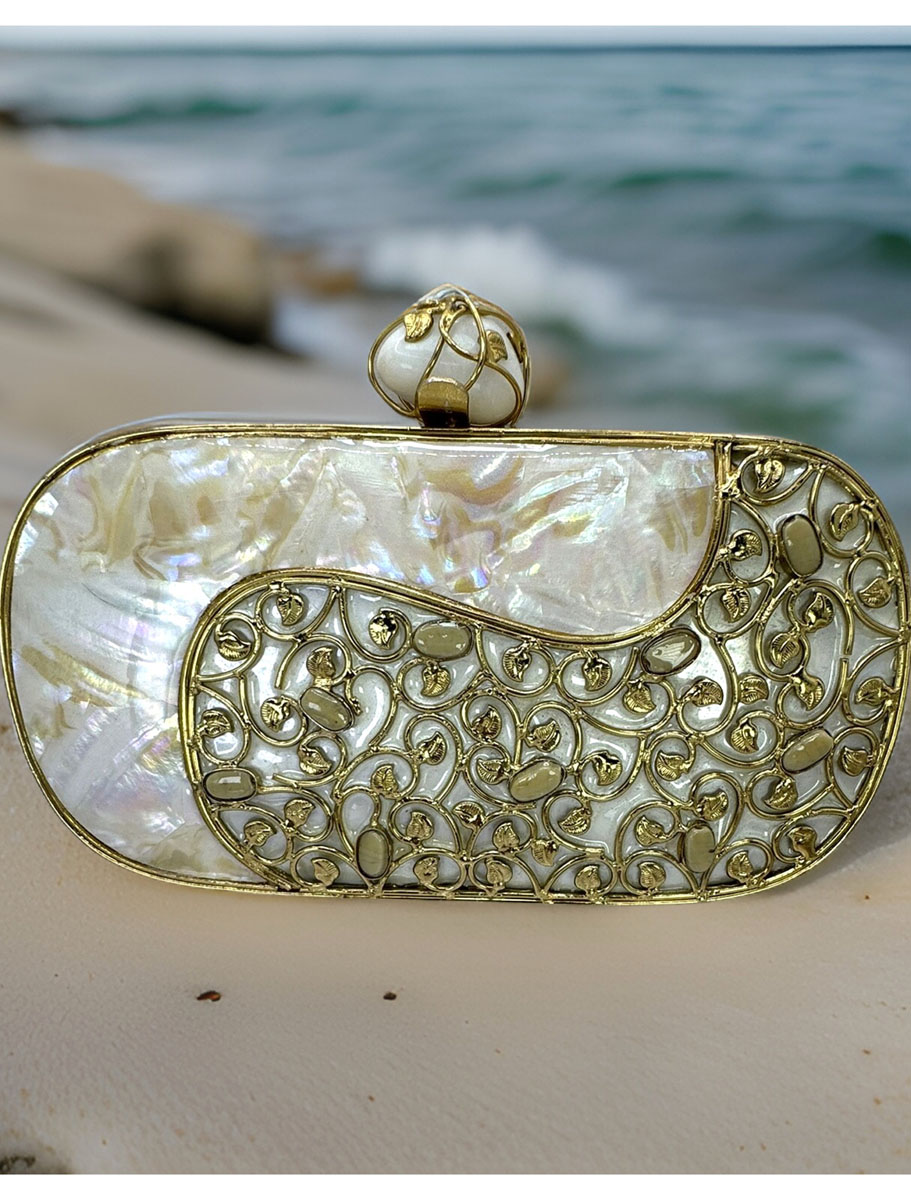 Stylish MOP Clutch Purse with Embellished Crystals