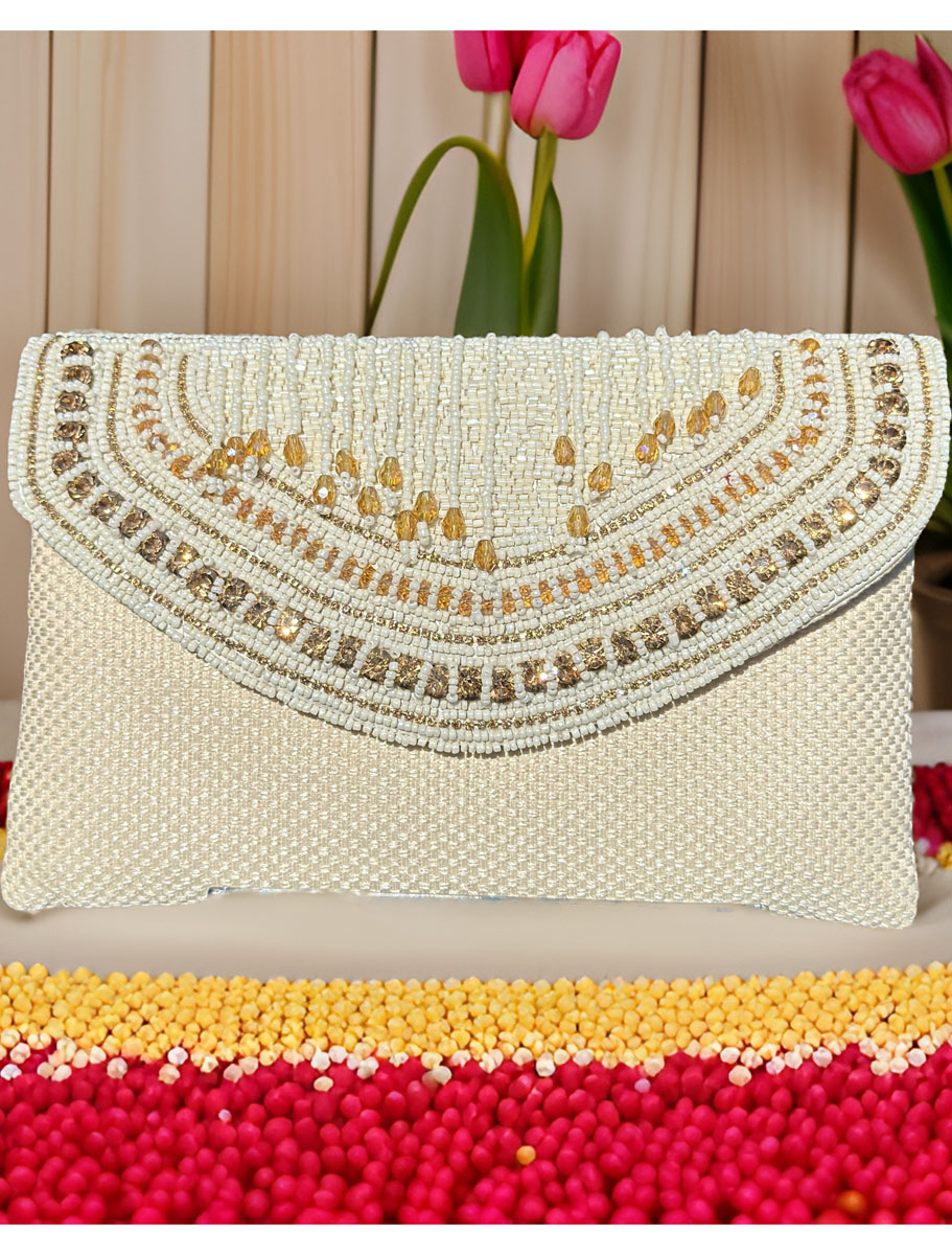 Embroidered Flap Over Clutch Bag